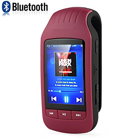 HONGYU Portable Bluetooth MP3 player 8GB Clip Sport music player with FM Radio Voice recording Pedometer Independent Volume Control and Support Micro SD Card (Red)