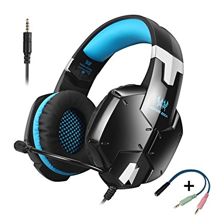 KOTION EACH G1200 Gaming Headset for PS4, Professional 3.5mm PC Stereo Headphones with Mic, Comfortable Bass Headband with Integrated Microphone for PS4 PC Computer Laptop Smartphones (Blue)