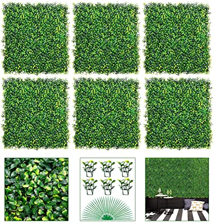 VegasDoggy 6 PCS 20"x20" 16.67 Square Artificial Boxwood Grass Backdrop Panels Topiary Hedge Plant, UV Protected Privacy Hedge Screen Faux Boxwood for Outdoor, Indoor, Fence, Garden