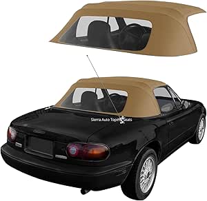 Sierra Auto Tops Convertible Top Replacement for Mazda Miata MX5 1990-1997, Cabrio Vinyl, Light Tan, incl. Rain Rail