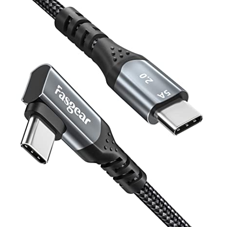 USB C to USB C 100W Cable 10ft Right Angle,Fasgear 5A PD Fast Charge Type C 90 Degree Emarker Cord Compatible with MacBook Pro/Air,i-Pad Pro 2020,Galaxy S21/S10,Huawei P40,ThinkPad,Dell XPS,HP Black
