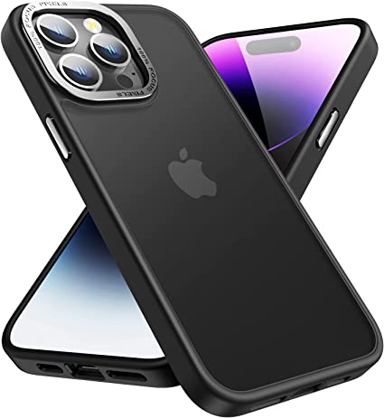 Compatible for for iPhone 14 Pro Case 6.1 Inch, Military Grade Drop Protection, Translucent Matte Skin-Friendly PC Back, Advanced Metal Camera Protection Ring, Anti-Scratch Anti-Fingerprint(Black)