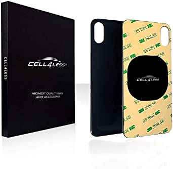 Cell4less Back Glass Compatible with The iPhone Xs W/Full Body Adhesive, Removal Tool, and Wide Camera Hole for Quicker Installation (Black)