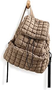 ODODOS Quilted Backpack for Women Lightweight Puffer Hiker Pack Drawstring Padding Travel Gym Bag, Brown