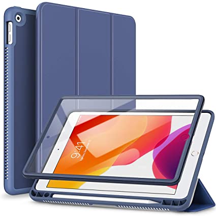 SURITCH Case for New iPad 10.2 2019 (7th Generation),[Built in Screen Protector] [Pencil Holder] [Auto Sleep/Wake] Lightweight Smart Cover and Magnetic Trifold Stand for New iPad 10.2"(Navy Blue)