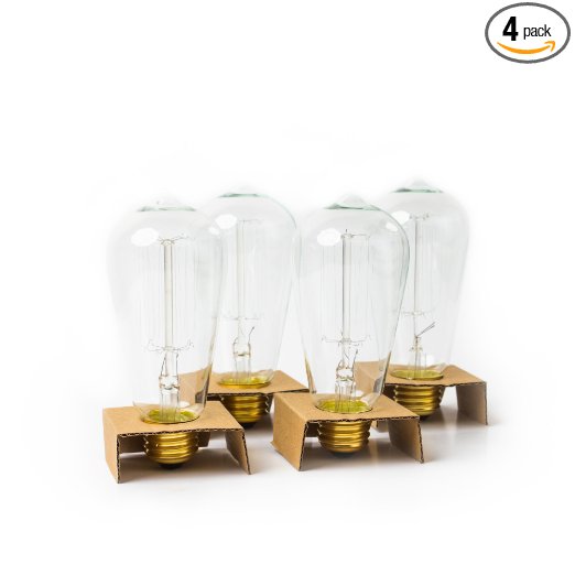 Edison Bulb Pack of 4 by Brillante - Clear Glass Light Bulbs with Antique / Vintage Thomas Edison Style Filament - For Pendant Lighting, Lamps & String Lights