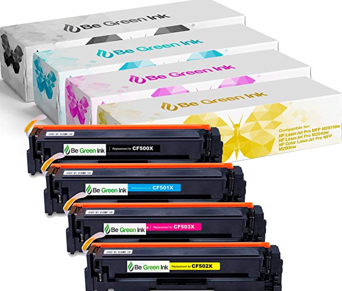 Be Green Ink 202X HP M281fdw M281cdw Compatible Toner Cartridge for HP 202X 202A LaserJet Pro M254dw M254nw M280nw M281fdw M281cdw M281 CF500X CF501X CF502X CF503X (1 Black 1 Cyan 1 Magenta 1 Yellow -