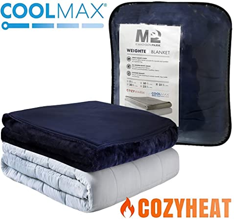 MP2 Weighted Blanket with Reversible Coolmax Cooling and Warm Duvet Cover for Hot and Cold Sleepers Nano - Ceramic Beads 36 x 48 Inches 5lbs Navy