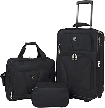 Travelers Club Bowman 3-Piece Expandable Luggage Set, Black, (Dopp/Tote/20)