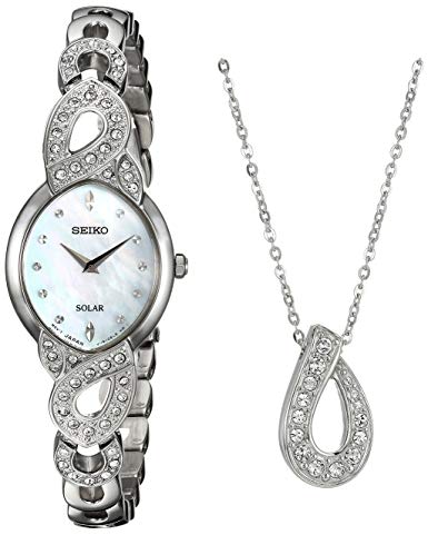 Seiko Women's Ladies Crystal Jewelry Japanese-Quartz Watch with Stainless-Steel Strap, Silver, 9 (Model: SUP367