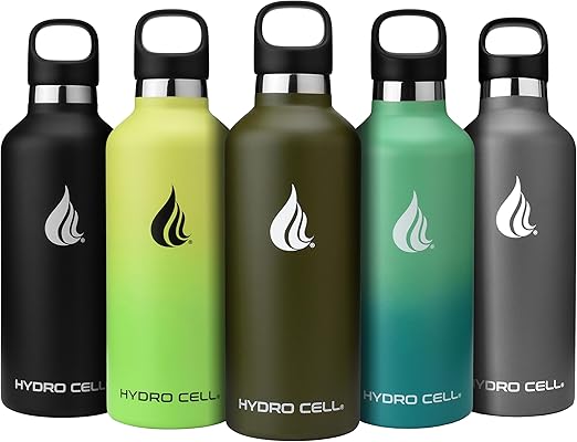 HYDRO CELL Stainless Steel Water Bottle with Straw & 2 Standard Mouth Lids (32oz 24oz 20oz 16oz) Keeps Liquids Hot or Cold w/Double Wall Vacuum Insulated Leak Proof Sport Design (Army 32oz)