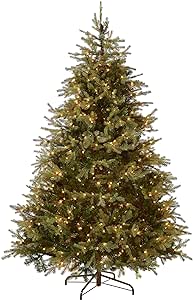 National Tree Company Pre-Lit 'Feel Real' Artificial Medium Christmas Tree, Green, Nordic Spruce, White Lights, Includes Stand, 9 Feet