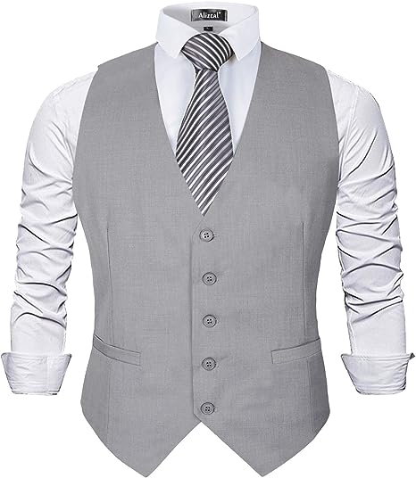 Alizeal Mens Classic Solid Color Business Suit Vest Regular Fit Tuxedo Waistcoat for Wedding