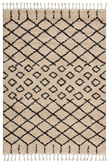 Rivet Shag Diamond Morrocan Area Rug, 3' 11" x 6' 7", Cream