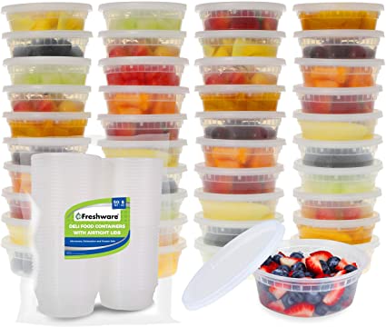 Freshware Meal Prep Food Containers for with Leak Proof Lids (40 Pack), 8 oz, Black