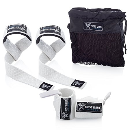 Weightlifting Wrist Wraps & Lifting Straps Combo By Frost Giant Fitness -For CrossFit, Powerlifting, Home Workouts, Bodybuilding, Intense Gym Workouts- Hand and Wrist Support Equipment For Men & Women