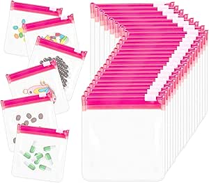 24 Pcs Travel Pill Packets Pill Pouch Bags Reusable Zippered Medicine Bag Set Self Sealing Clear Plastic Medicine Organizer with Slide Lock Pill Baggies for Pills Small Items Storage, Pink