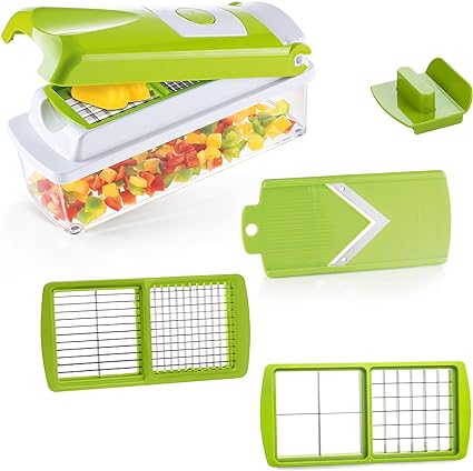 Genius Nicer Dicer Smart (6 Pieces) in Green - Vegetable Cutter for Cubes, Sticks, Slices, Stripes and Quarters - Salad Cutter, Mandolin, Cucumber Slicer