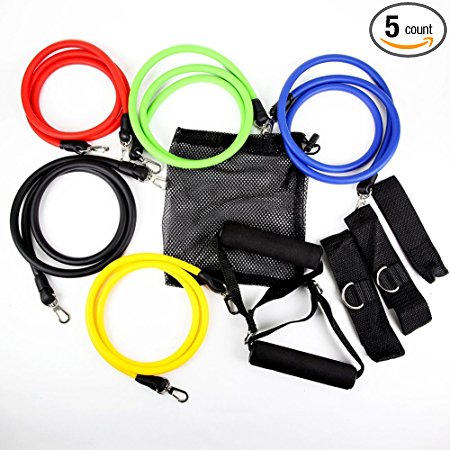 Exlight 5 Resistance Bands Exercise Bands, Door Anchor, Ankle Strap and Carrying Bag for Resistance Training for Men and Women