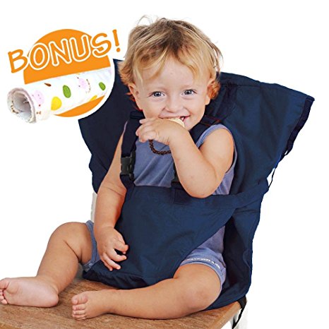 Baby HighChair Harness | Portable Travel Safety Belt Booster Feeding High Chair Seat Cover Sack Cushion Bag for Baby Kid Toddler | Secure with Adjustable Straps | Include Hand Wash Cloth | Dark Blue
