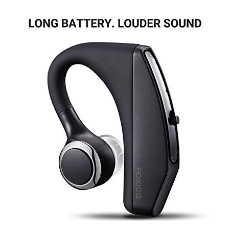 2019 New Foxica Ultra Compact Long Battery Life Bluetooth Headset, Built-in Mic, Loud Sound, Light Weight, Fit Both Ears - iPhone/Ipad/Android Phone