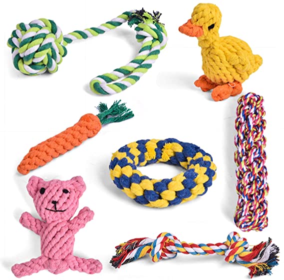 FUN LITTLE TOYS Dog Rope Toys Dog Chew Toys Dog Toy Set for Medium Large Dogs Pet Rope Toys Bear Duckling 7 pcs