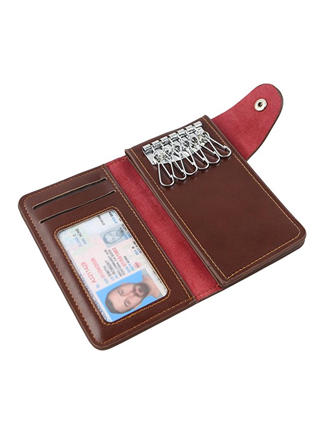 July Leather Key Case Id Holder Wallet with 6 Key Chain for Men&Women