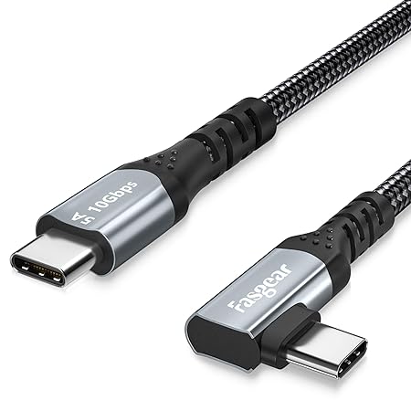 Fasgear USB-C to USB C Cable 100W Power Delivery 3ft 90 Degree Type C 3.1 Gen 2 Cord 10Gbps Data Sync 5A PD Fast Charge Cord with E-Marker Chip Compatible for MacBook,Pixelbook,Galaxy S20,SSD (Black)