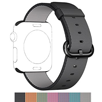 Apple Watch Nylon Band, PUGO TOP 2016 Woven Nylon Replacement Band for Apple Watch Series 2 Series 1 42mm, Black