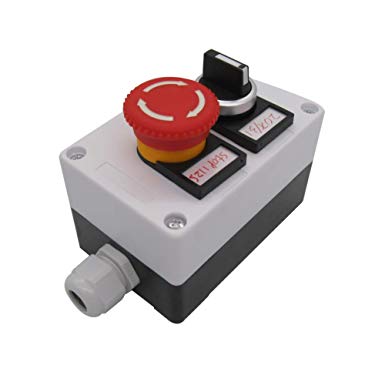 TWTADE/Red Mushroom Emergency Stop 1NC 1NO Latching Push Button Switch, 3 Positions 2NO Latching Rotary Select Selector Switch Station Box (Quality Assurance for 3 Years) hz-11ZS-20X