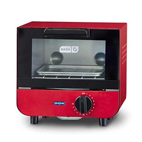 DASH DMTO100GBRD04 Mini Toaster Oven Cooker for Bread, Bagels, Cookies, Pizza, Paninis & More with Baking Tray, Rack   Auto Shut Off Feature Red