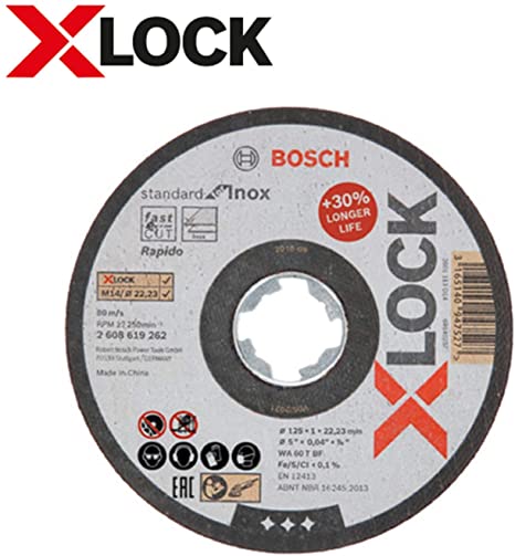 Bosch Professional Pack of 10 Straight Cutting Disc Standard (for Inox, X-LOCK, Diameter 125 mm, Bore Diameter: 22.23 mm, Thickness: 1 mm)