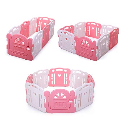 JAXPETY Baby Playpen Kids 8 Panel Safety Play Center Yard Home Indoor Outdoor New Pen (Pink and White)