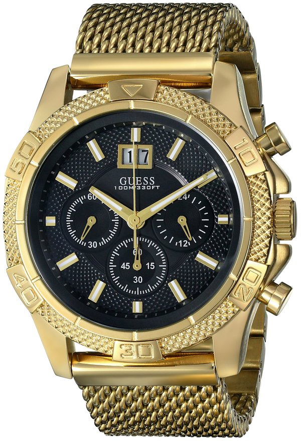 GUESS Men's U0205G1 Mesh Gold-Tone Chronograph Watch