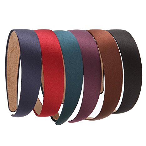 Yishenyishi 6 Hard Headbands, 1 Inch Wide Non-slip Ribbon Hairband for Women (6 PCS Deep Color)