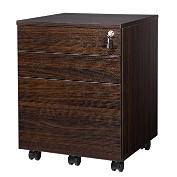 TOPSKY 3 Drawer Wood Mobile File Cabinet Fully Assembled Except Casters (WALNUT)