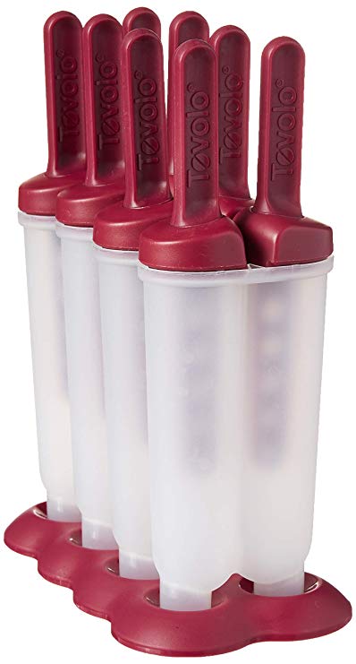 Tovolo Twin Popsicle Molds with Sticks Ice Pop Maker BPA Free Food Safe Dishwasher Safe Great for Homemade Juice Popsicles! Set of 4 makes 8 Pops with Stand!, Sangria