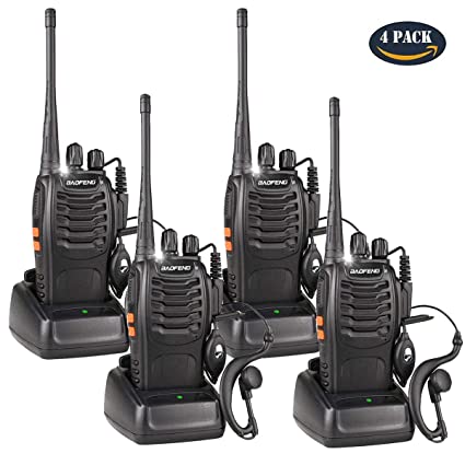 BaoFeng Walkie Talkies Rechargeable Long Range for Adults, UHF FRS/GMRS Two Way Radio with Earpieces 16 Channel Signal Band UHF 400-470MHz Li-ion Battery and Charger (Pack of 2)