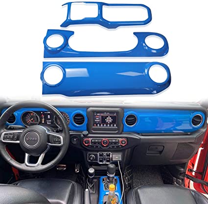 ABS Center Console Interior Trim Panel Dashboard Decor Cover Compatible with Jeep Accessories Wrangler JL 2018-2021/ Jeep Gladiator JT 2020 3Pcs (Blue)
