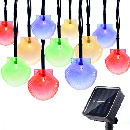 MOWASS Shell Outdoor Solar String Light,Summer Sea Holiday Decorative Lights for Garden Patio Gate Yard Party Wedding (Colorful)
