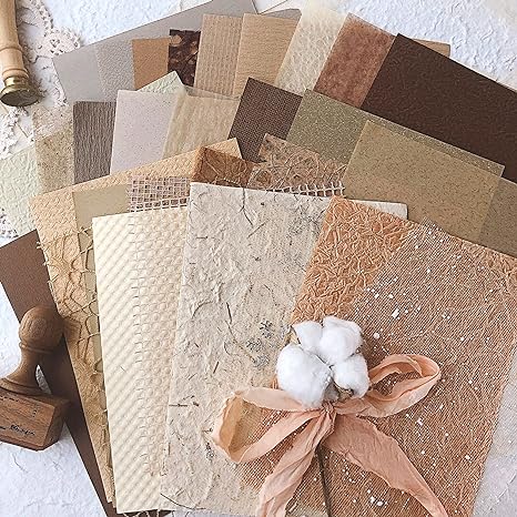 Aromoty 30Pcs Handmade Scrapbook Paper Craft Textured Paper Morandi A5 sheet Mesh Fabric Mulberry Special Paper Mix for Scrapbooking Junk Journal Journaling Supplies DIY Materials, 5.8x8.2 inches