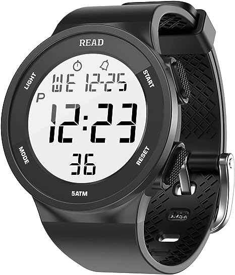 Timemaker Men Women Digital Sports Watch, Military Outdoor Led Display Watches Large Face Watch with Stopwatch, Alarm, Calendar and EL Backlight in Black