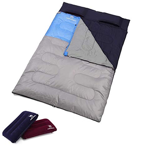 Camel Double Sleeping Bag Lightweight Camping Sleeping Bag With Pillows Converts Into 2 Waterproof Sleeping Bags For Kids Adult 3 Season Outdoor Hiking Backpacking Traveling