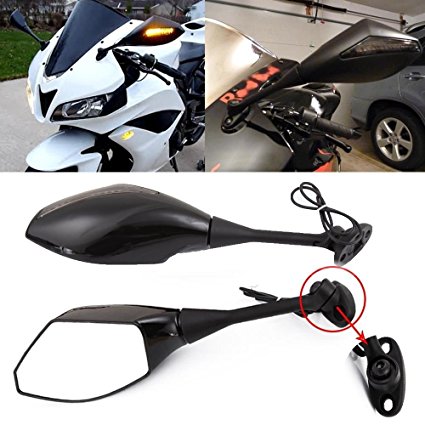 Black Motorcycle Side Rear View Mirrors with Turn Signal for Sport Bike Honda CBR600RR 2003-2011 CBR1000RR 2004-2007(Smooth Black Smoke Lens)