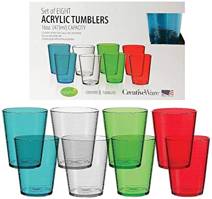 CreativeWare 8pc 16oz Acrylic Tumbler Set, Assorted Colors