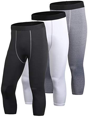 Yuerlian Men's Compression 3/4 Capri Shorts Baselayer Cool Dry Sports Tights