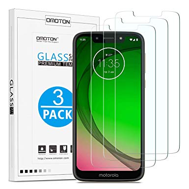 OMOTON [3 Pack] Moto G7 Play Screen Protector [5.7 Inch] - Scratch Resistance,Bubble Free,Easy Installation Tempered Glass, Not Full Coverage