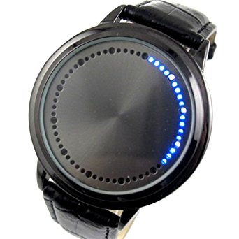 Elegant Blue Hybrid Touch Screen LED Watch , with 60 Blue LED Lights, High Class Design, Leather Band, Support Touchscreen