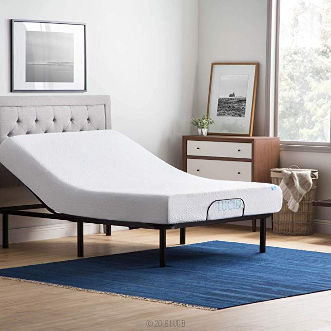 LUCID L100 Adjustable Bed Base Steel Frame - 5 Minute Assembly - Head and Foot Incline - Wired Remote Control - Full