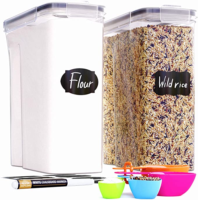 Extra Large Tall Food Storage Containers (213oz) for Rice, Flour, Sugar & Cereal Airtight Kitchen & Pantry Organization Bulk Food Storage, BPA-Free - 2 PC Set - Canisters, Pen & Labels - Chef’s Path